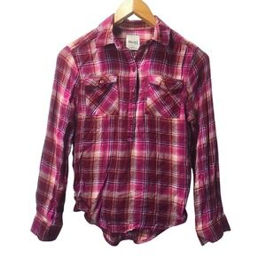 Mudd Plaid Button Down Flannel Shirt Girls 14 Pink Purple Plaid Grunge Soft Girl